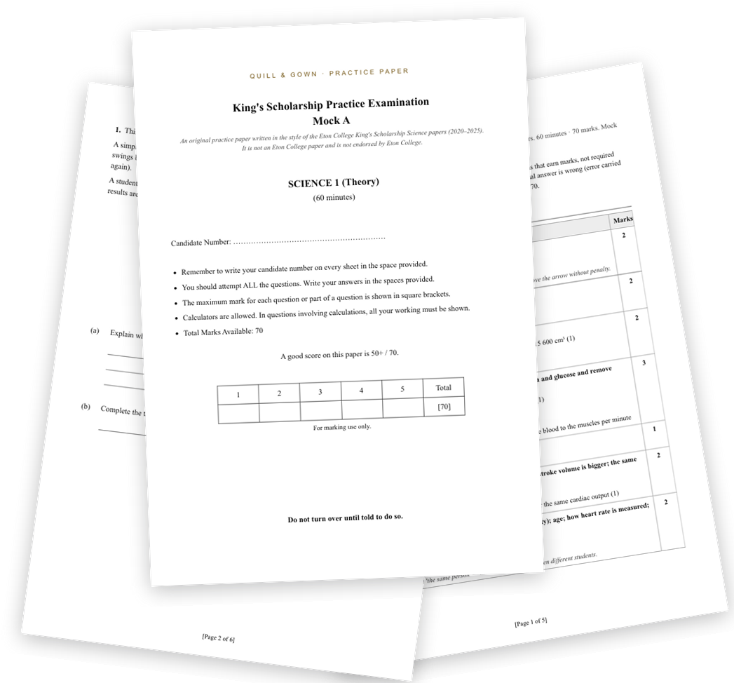 <span data-zh>模拟卷封面、试题页和评分标准</span><span data-en>Mock paper cover, a question page and the mark scheme</span>